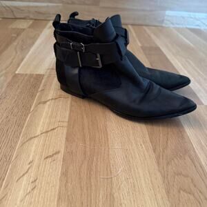 Black leather and haircalf ankle